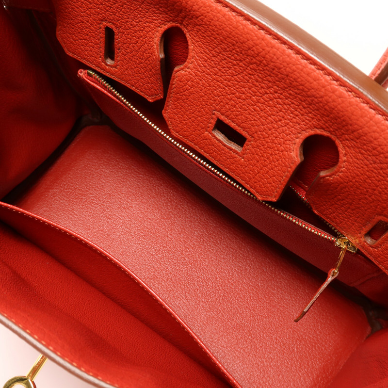 HERMES Togo皮革Birkin 25金扣手挽袋Rouge Casaque-4