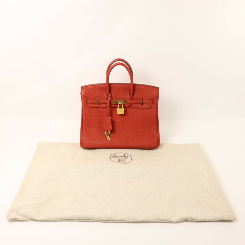 HERMES Togo皮革Birkin 25金扣手挽袋Rouge Casaque-9