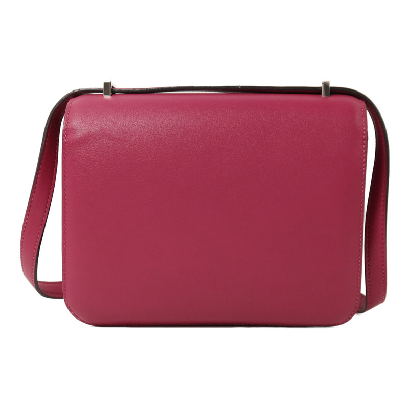 HERMES Swift皮革Constance Mini銀扣肩背袋Rose Pourpre-1