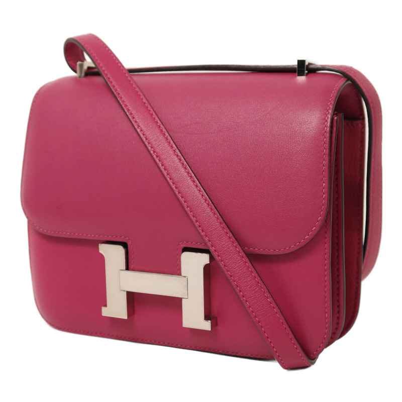 HERMES Swift皮革Constance Mini銀扣肩背袋Rose Pourpre-2