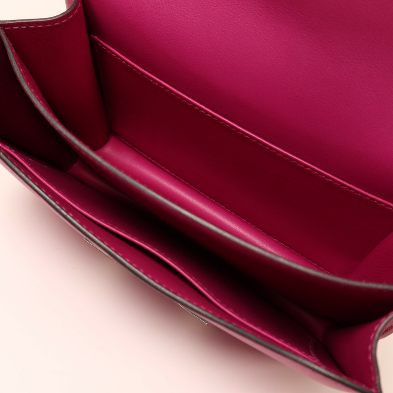 HERMES Swift皮革Constance Mini銀扣肩背袋Rose Pourpre-4