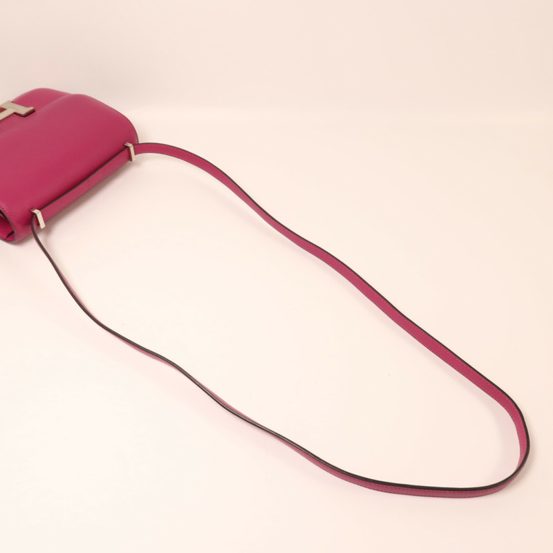 HERMES Swift皮革Constance Mini銀扣肩背袋Rose Pourpre-8