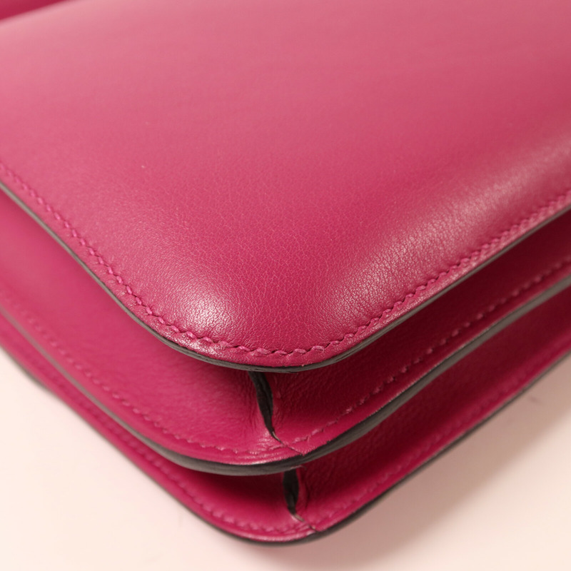 HERMES Swift皮革Constance Mini銀扣肩背袋Rose Pourpre-12