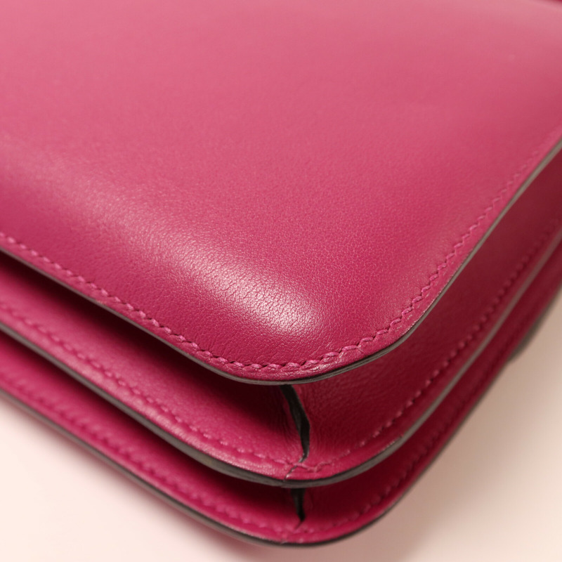 HERMES Swift皮革Constance Mini銀扣肩背袋Rose Pourpre-13