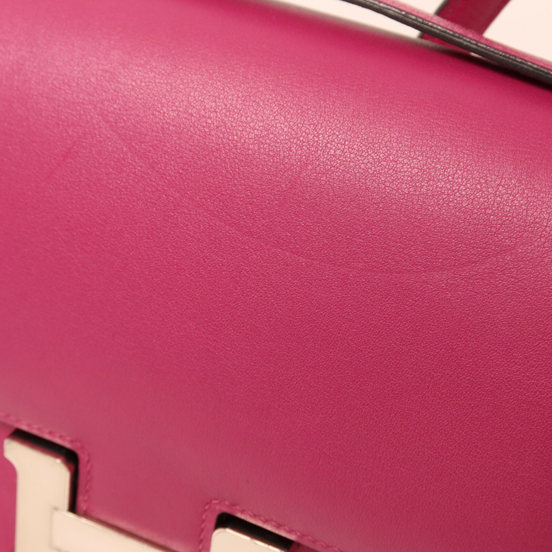 HERMES Swift皮革Constance Mini銀扣肩背袋Rose Pourpre-14