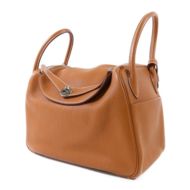 HERMES Clemence皮革Lindy 30銀扣手挽肩背兩用袋Gold-2