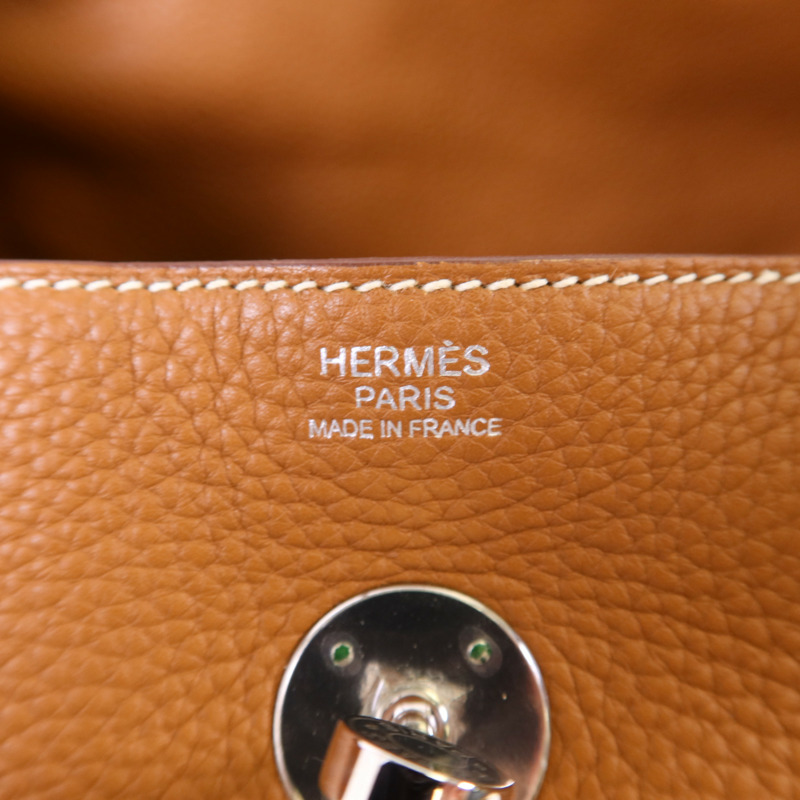 HERMES Clemence皮革Lindy 30銀扣手挽肩背兩用袋Gold-6