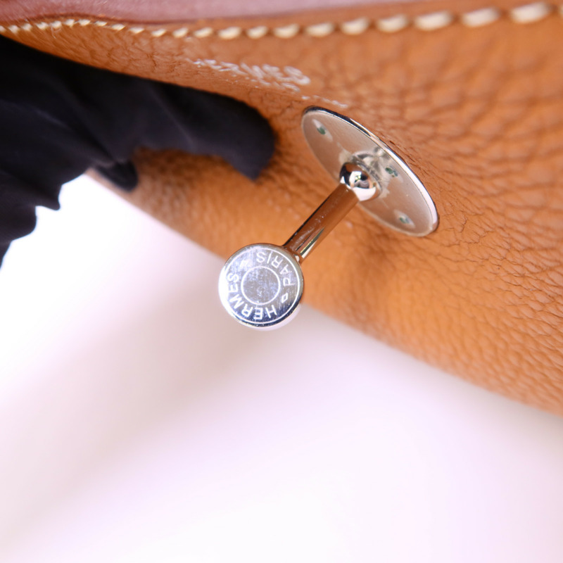 HERMES Clemence皮革Lindy 30銀扣手挽肩背兩用袋Gold-8