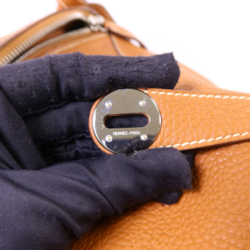 HERMES Clemence皮革Lindy 30銀扣手挽肩背兩用袋Gold-9