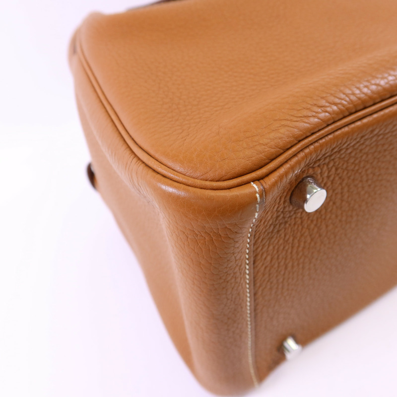 HERMES Clemence皮革Lindy 30銀扣手挽肩背兩用袋Gold-11