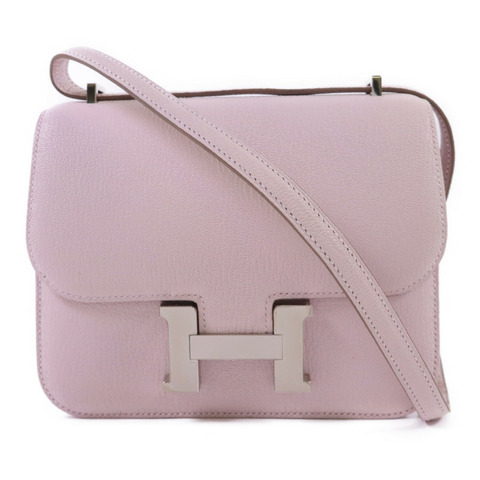 HERMES Chevre皮革Constance Mini銀扣肩背袋Mauve Pale