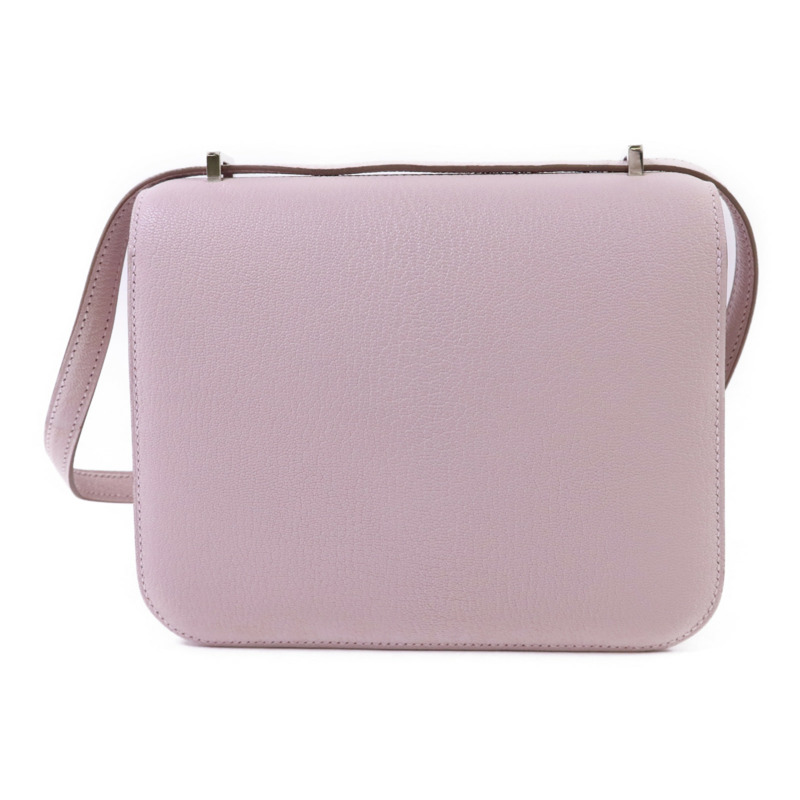 HERMES Chevre皮革Constance Mini銀扣肩背袋Mauve Pale-1