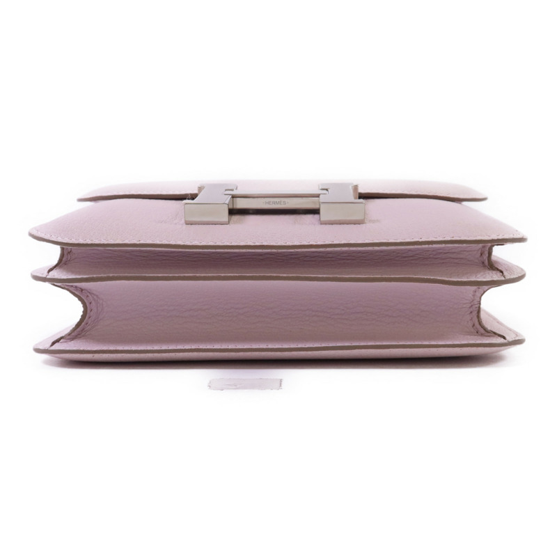 HERMES Chevre皮革Constance Mini銀扣肩背袋Mauve Pale-3