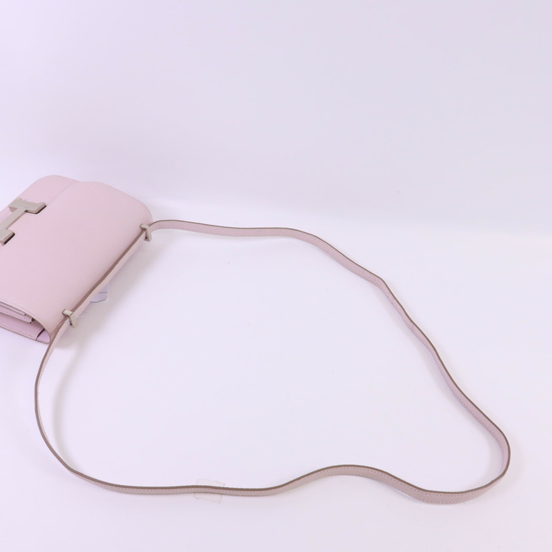 HERMES Chevre皮革Constance Mini銀扣肩背袋Mauve Pale-4