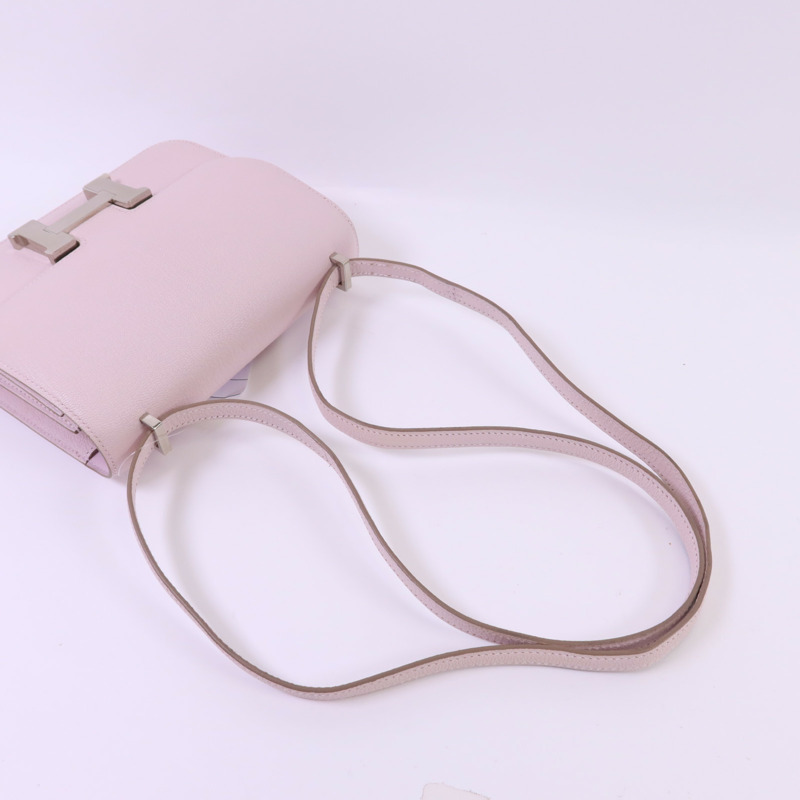 HERMES Chevre皮革Constance Mini銀扣肩背袋Mauve Pale-5