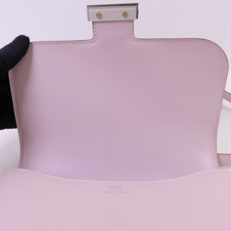 HERMES Chevre皮革Constance Mini銀扣肩背袋Mauve Pale-6