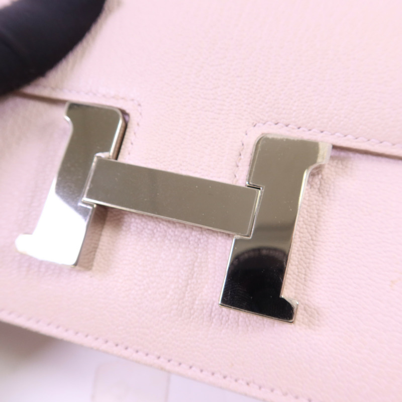 HERMES Chevre皮革Constance Mini銀扣肩背袋Mauve Pale-10