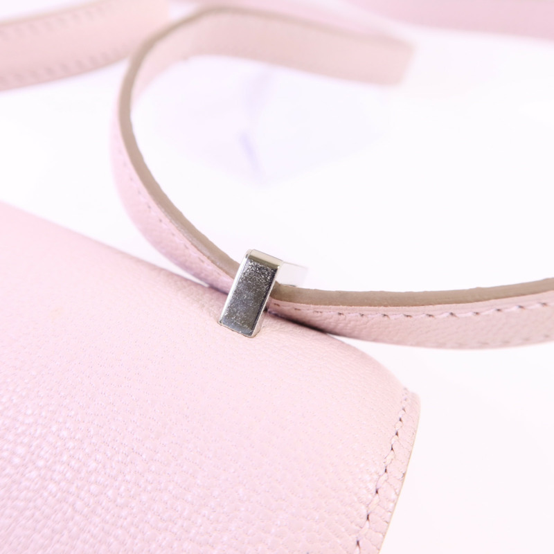 HERMES Chevre皮革Constance Mini銀扣肩背袋Mauve Pale-11