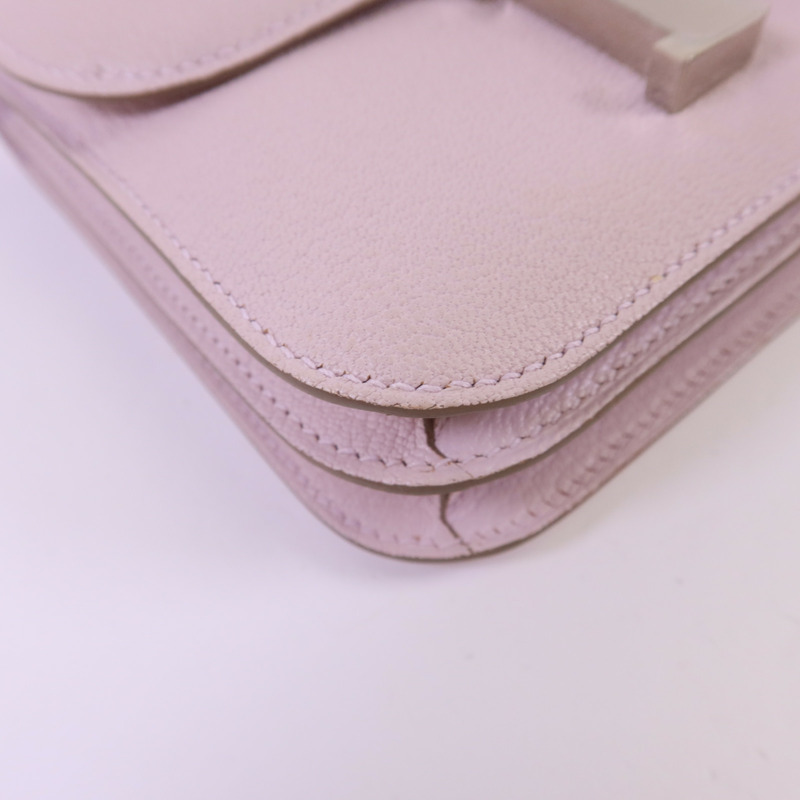 HERMES Chevre皮革Constance Mini銀扣肩背袋Mauve Pale-13