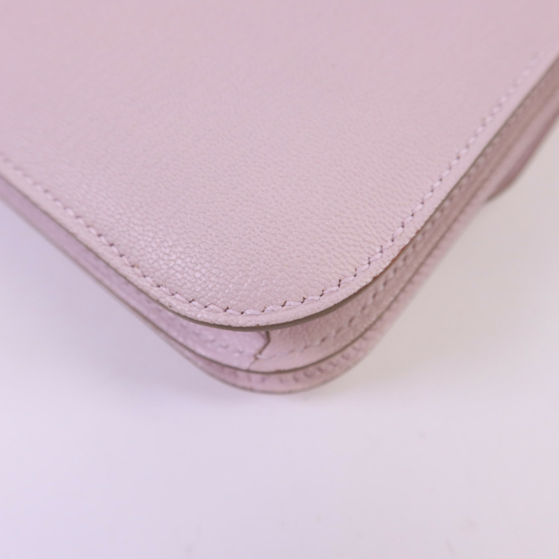 HERMES Chevre皮革Constance Mini銀扣肩背袋Mauve Pale-14