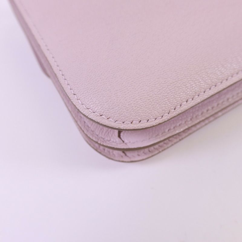 HERMES Chevre皮革Constance Mini銀扣肩背袋Mauve Pale-15