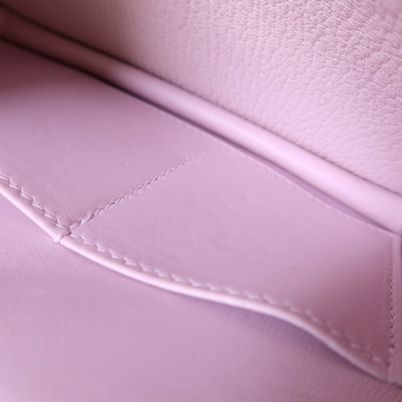 HERMES Chevre皮革Constance Mini銀扣肩背袋Mauve Pale-18