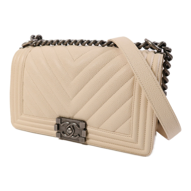 CHANEL 牛皮皮革Boy 25銀扣鏈帶肩背袋-2