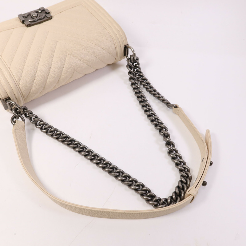 CHANEL 牛皮皮革Boy 25銀扣鏈帶肩背袋-8
