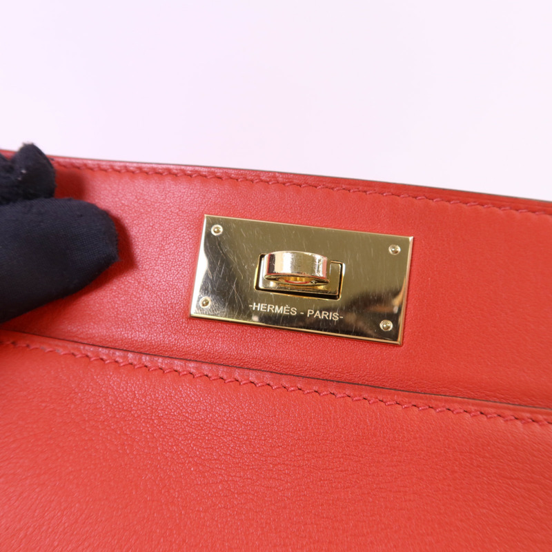HERMES Swift皮革Tool Box 20金扣手挽肩背兩用袋Vermillon-11