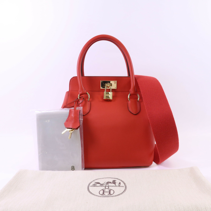 HERMES Swift皮革Tool Box 20金扣手挽肩背兩用袋Vermillon-18
