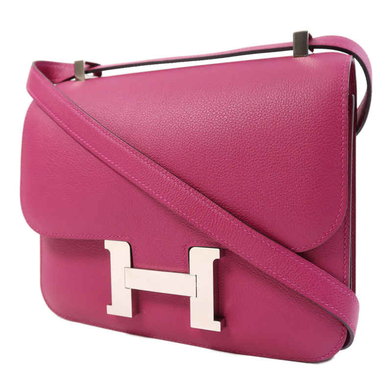 HERMES Evercolor皮革Constance 24銀扣肩背袋Rose Purple-2