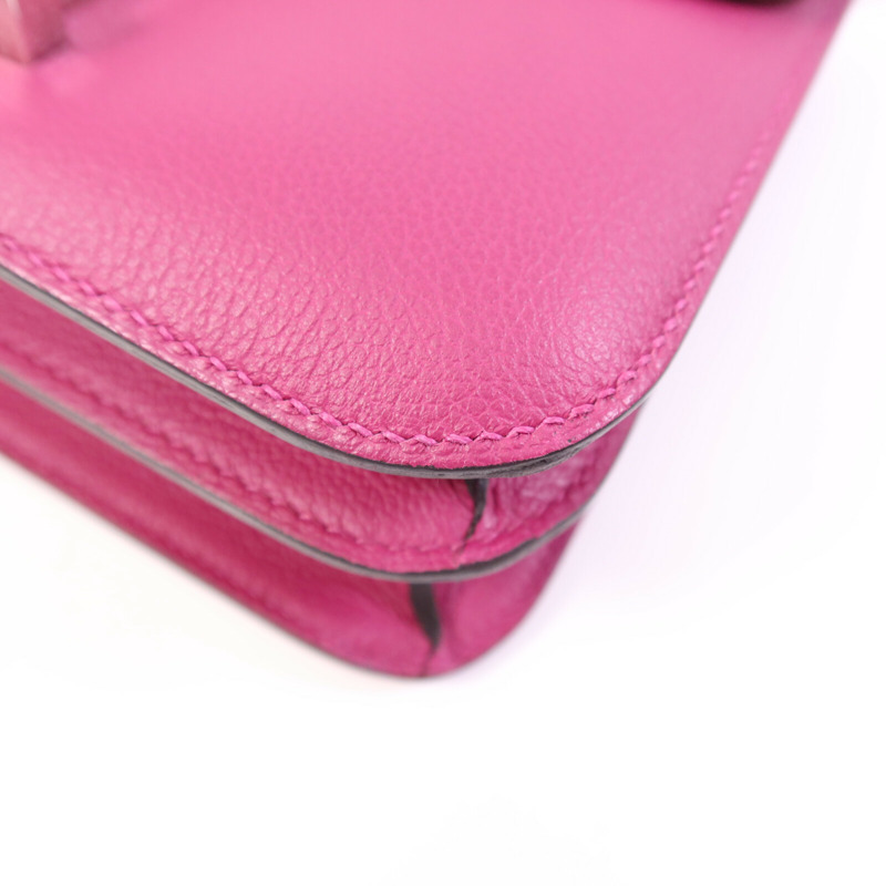 HERMES Evercolor皮革Constance 24銀扣肩背袋Rose Purple-10
