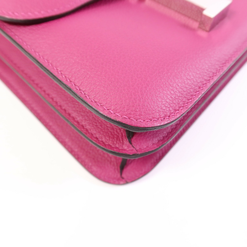HERMES Evercolor皮革Constance 24銀扣肩背袋Rose Purple-11