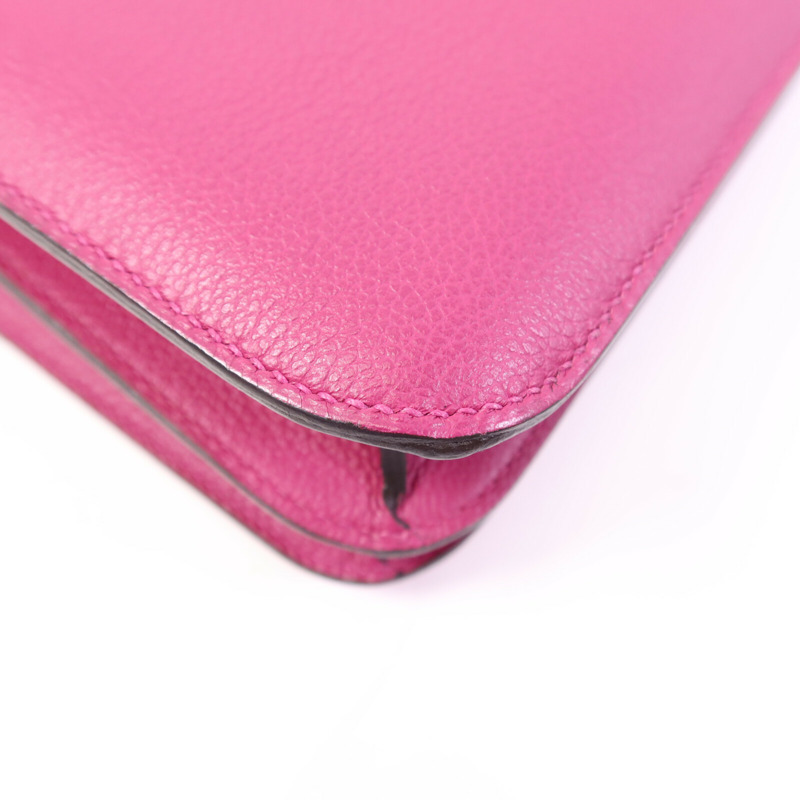 HERMES Evercolor皮革Constance 24銀扣肩背袋Rose Purple-13