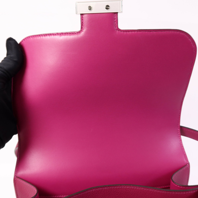 HERMES Evercolor皮革Constance 24銀扣肩背袋Rose Purple-14