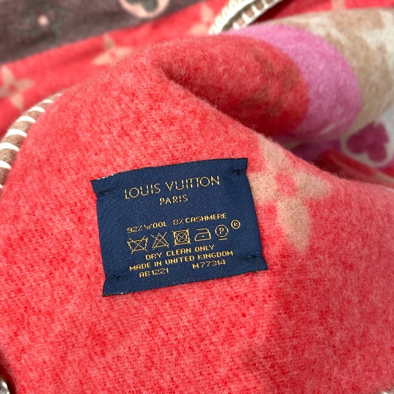 LV Monogram 羊毛 限定 VIC 限定 收藏 花卉 老花 雙面 毛毯 卡其色 紅色 M77314-3