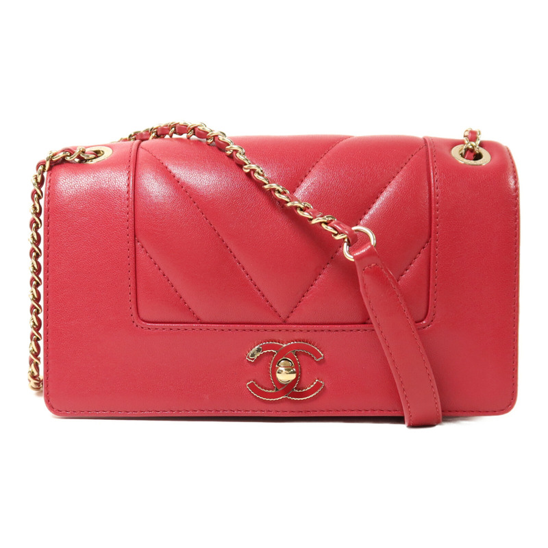 CHANEL 牛皮皮革Chain Shoulder金扣鏈帶肩背袋-0