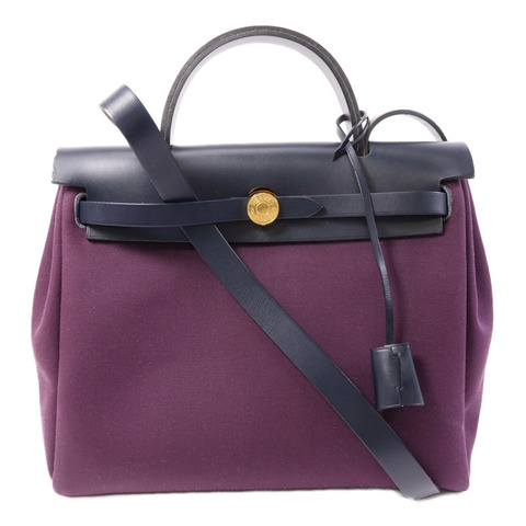 HERMES 帆布Herbag PM金扣手挽肩背兩用袋Cassis