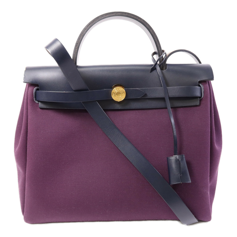 HERMES 帆布Herbag PM金扣手挽肩背兩用袋Cassis-0