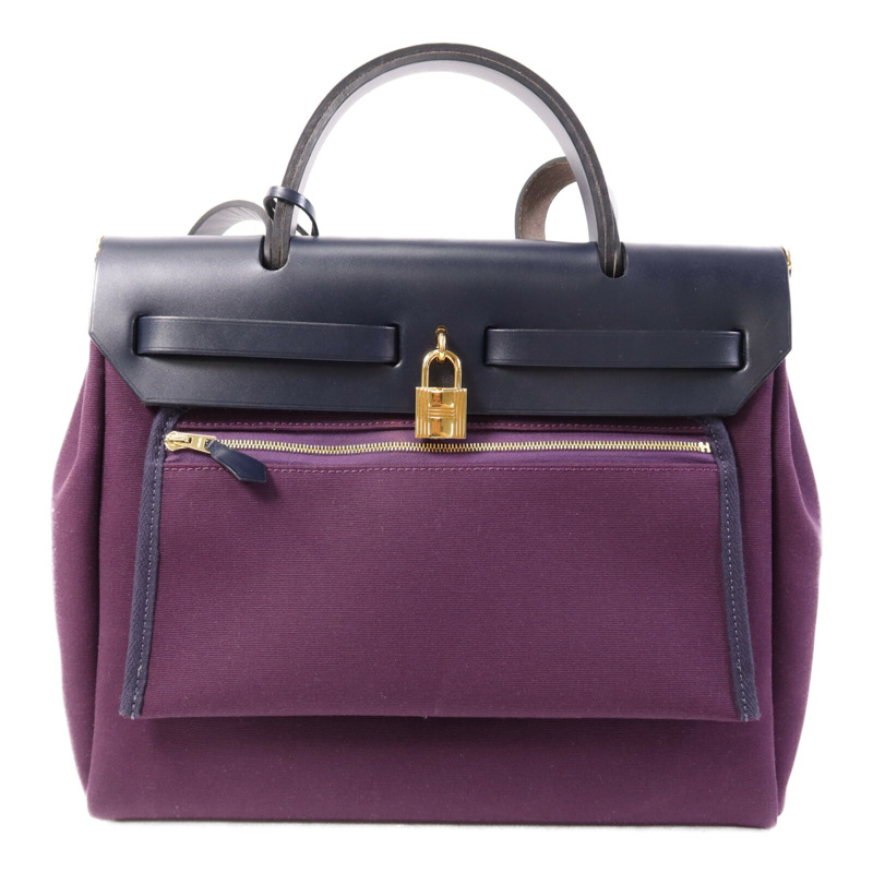 HERMES 帆布Herbag PM金扣手挽肩背兩用袋Cassis-1