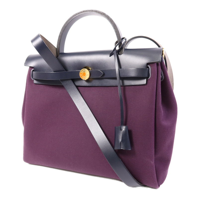 HERMES 帆布Herbag PM金扣手挽肩背兩用袋Cassis-2