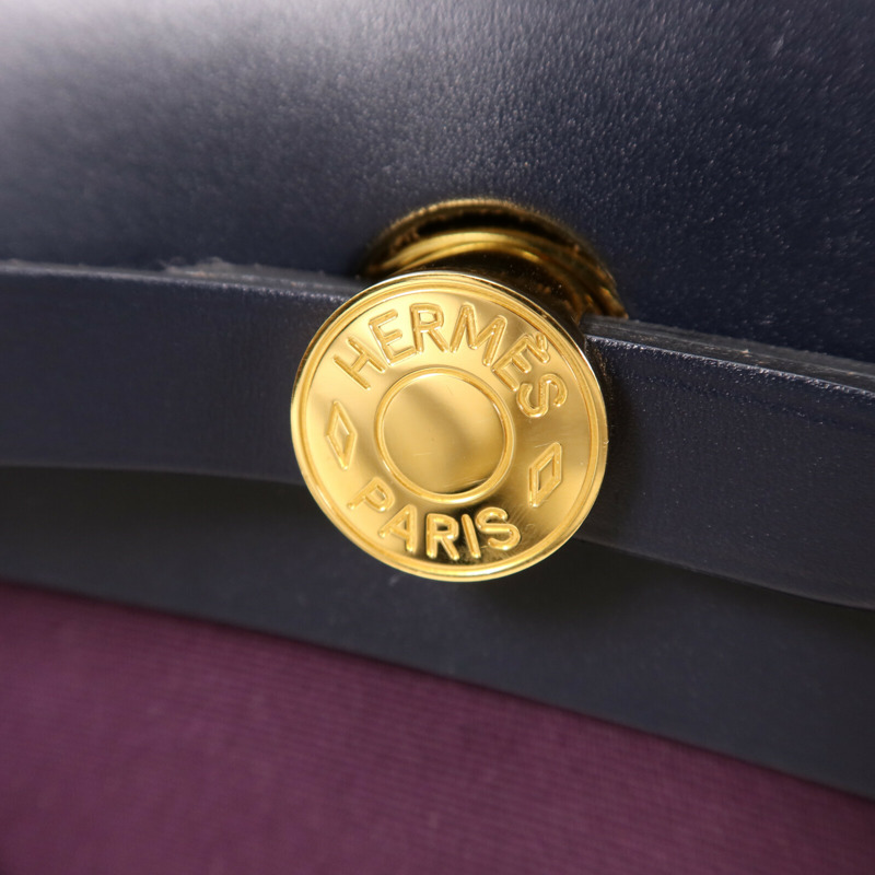 HERMES 帆布Herbag PM金扣手挽肩背兩用袋Cassis-6