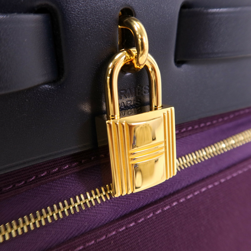 HERMES 帆布Herbag PM金扣手挽肩背兩用袋Cassis-7