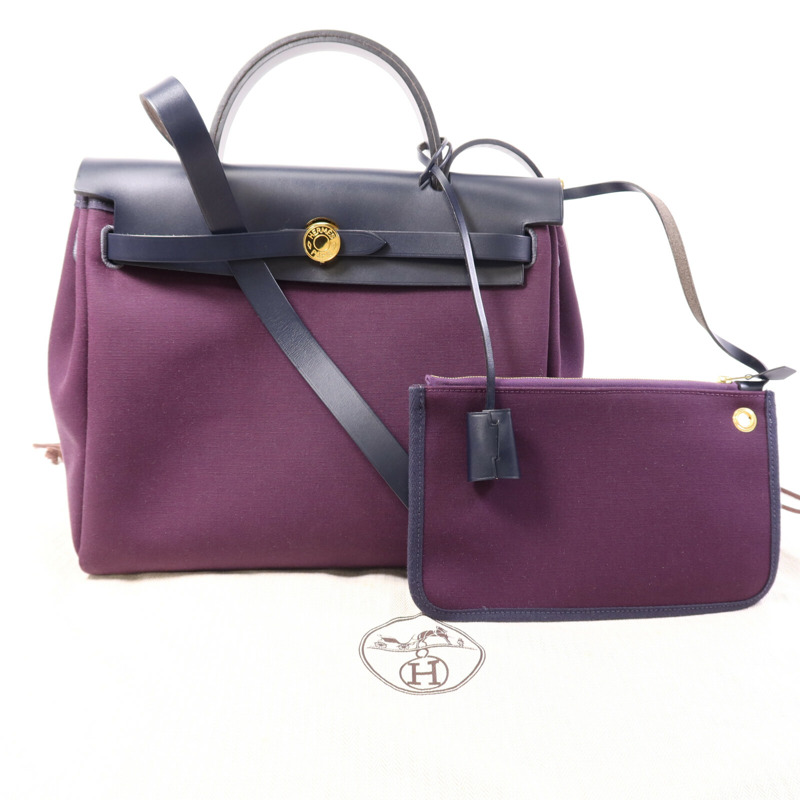 HERMES 帆布Herbag PM金扣手挽肩背兩用袋Cassis-10