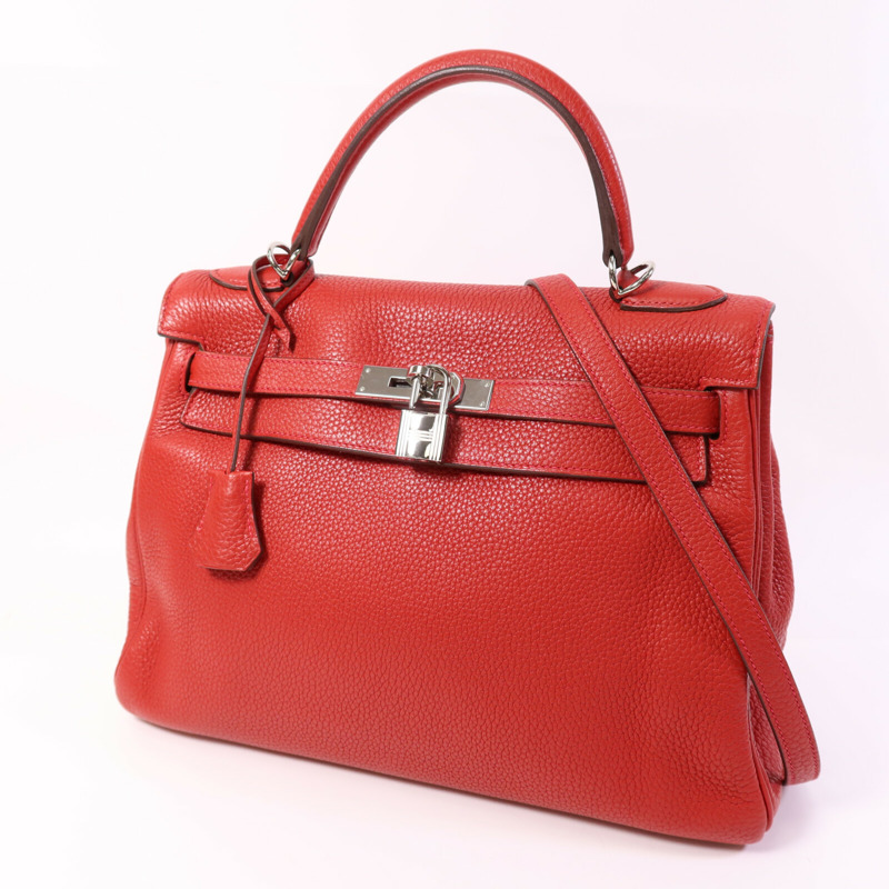HERMES Clemence皮革Kelly 32銀扣手挽肩背兩用袋-2