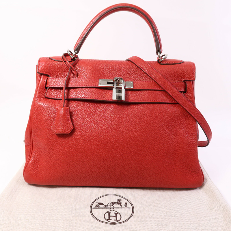 HERMES Clemence皮革Kelly 32銀扣手挽肩背兩用袋-8