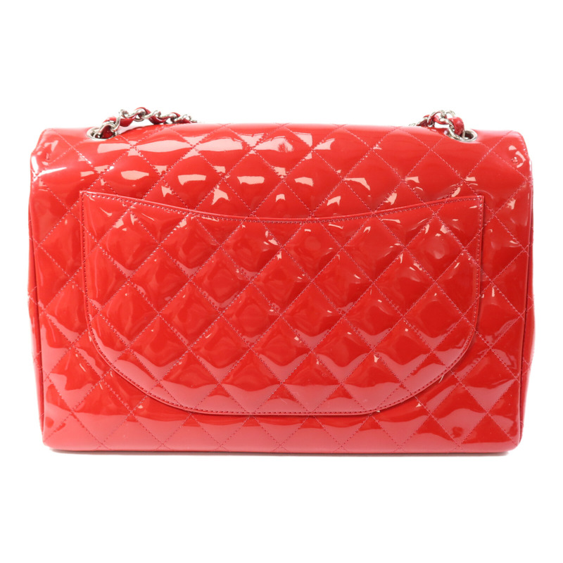 CHANEL 漆皮皮革Maxi Classic銀扣鏈帶肩背袋-1