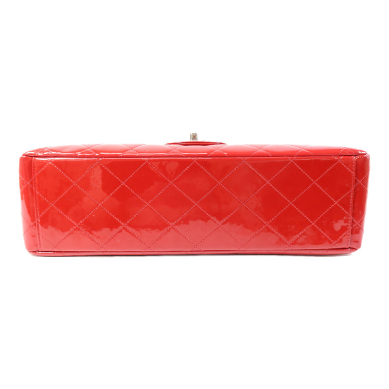 CHANEL 漆皮皮革Maxi Classic銀扣鏈帶肩背袋-3