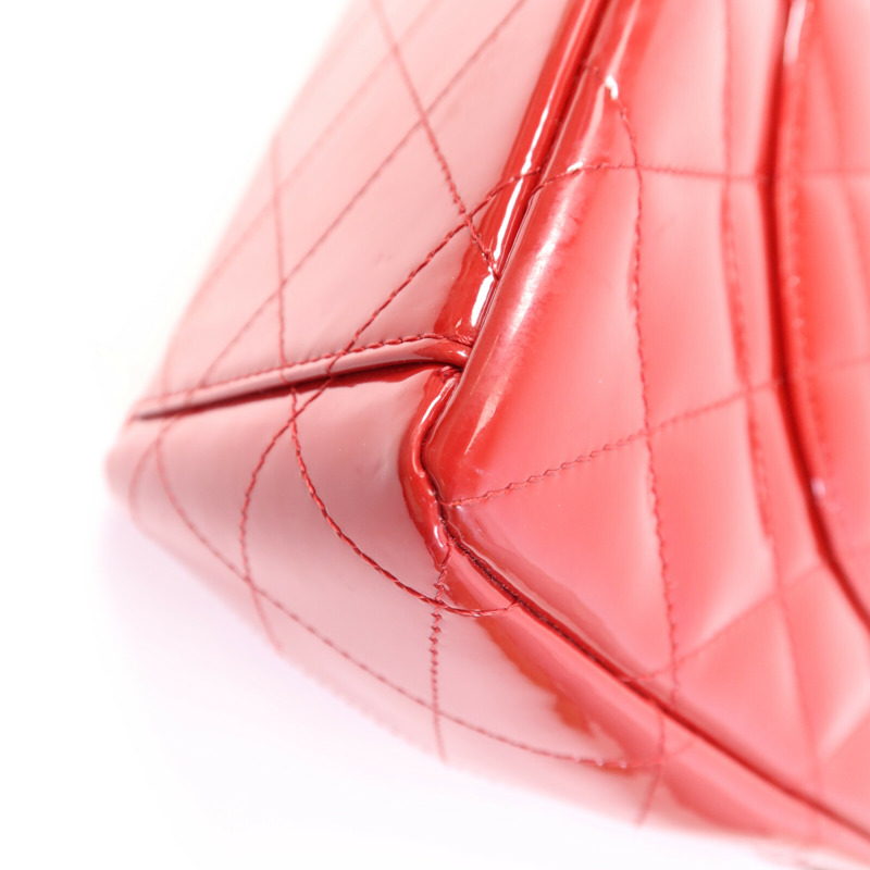 CHANEL 漆皮皮革Maxi Classic銀扣鏈帶肩背袋-12