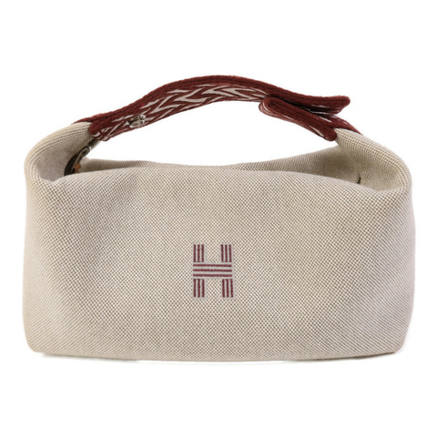 HERMES 帆布Bride A  Brac銀扣手挽袋
